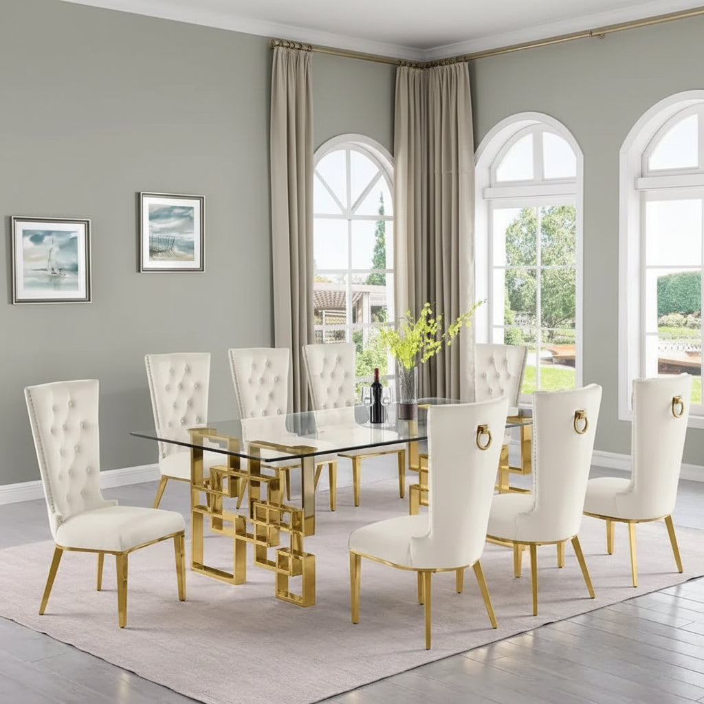 Table de salle à manger en verre trempé et acier inoxydable – Qualité supérieure