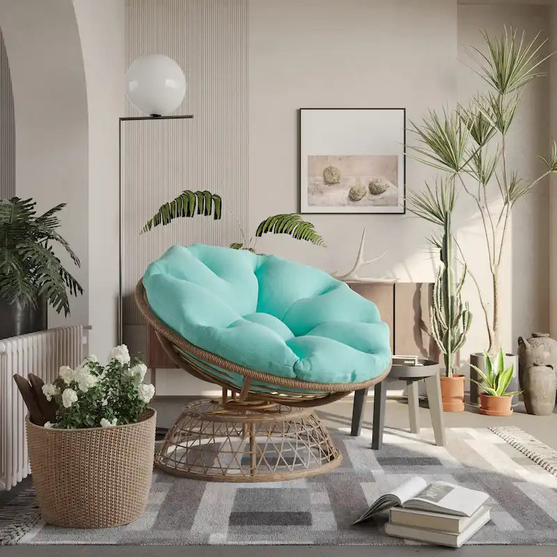 Fauteuil pivotant Papasan d'extérieur en osier jaune Cozywor