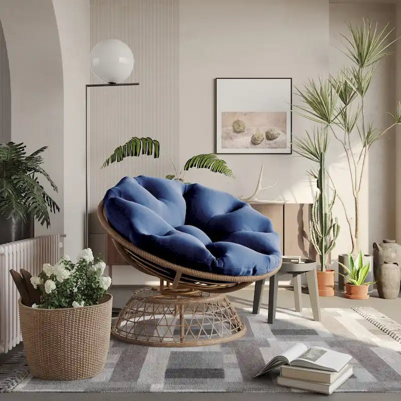 Fauteuil pivotant Papasan d'extérieur en osier jaune Cozywor