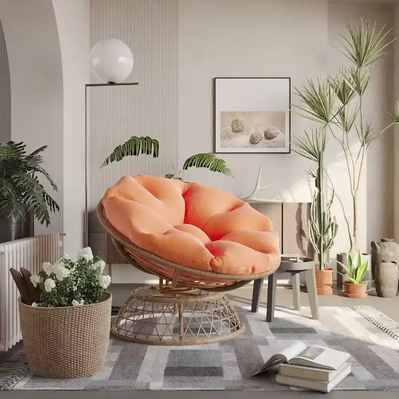 Fauteuil pivotant Papasan d'extérieur en osier jaune Cozywor