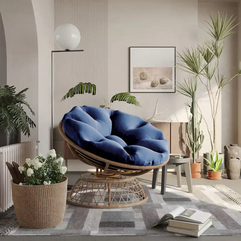 Fauteuil pivotant Papasan d'extérieur en osier jaune Cozywor