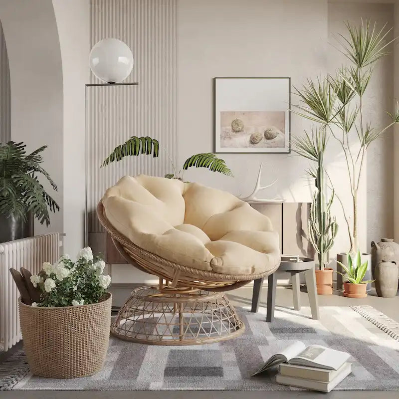 Fauteuil pivotant Papasan d'extérieur en osier jaune Cozywor