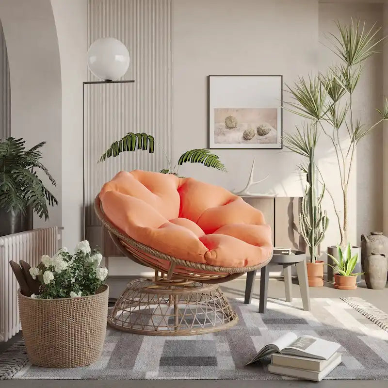 Fauteuil pivotant Papasan d'extérieur en osier jaune Cozywor