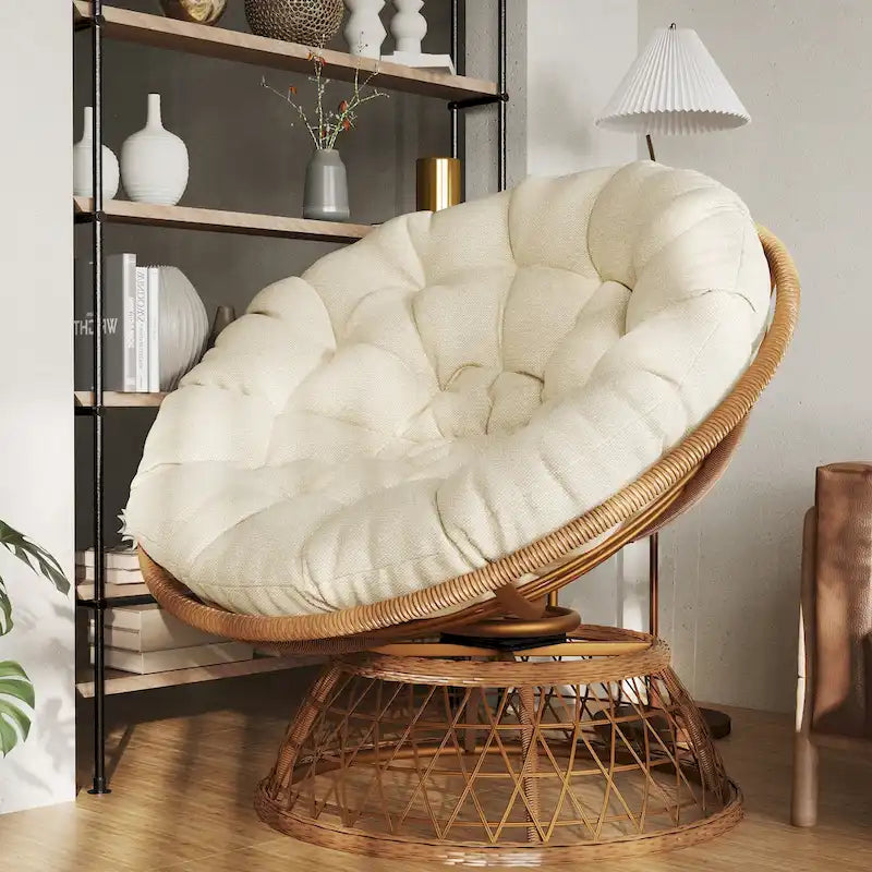 Fauteuil pivotant Papasan d'extérieur en osier jaune Cozywor