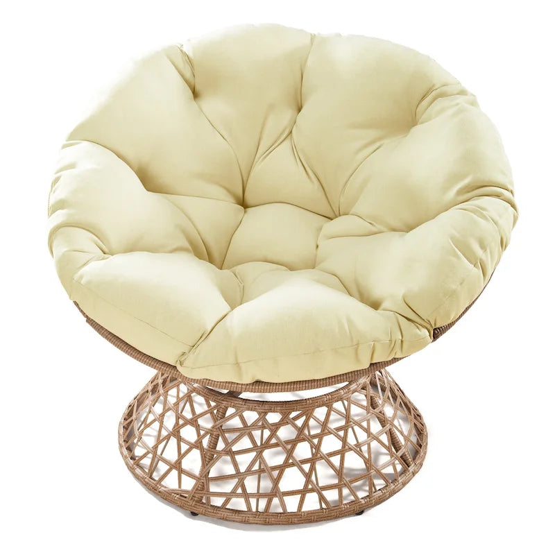 Fauteuil pivotant Papasan d'extérieur en osier jaune Cozywor