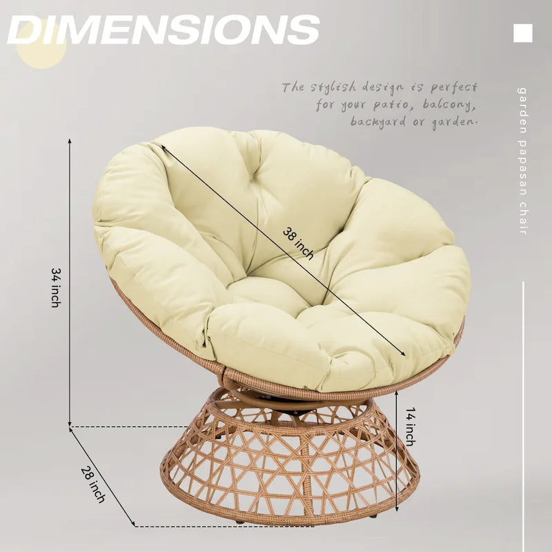 Fauteuil pivotant Papasan d'extérieur en osier jaune Cozywor
