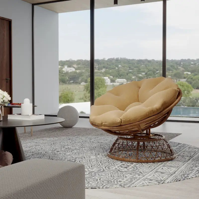 Fauteuil pivotant Papasan d'extérieur en osier jaune Cozywor