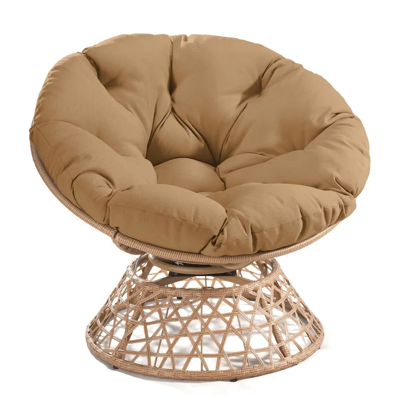Fauteuil pivotant Papasan d'extérieur en osier jaune Cozywor