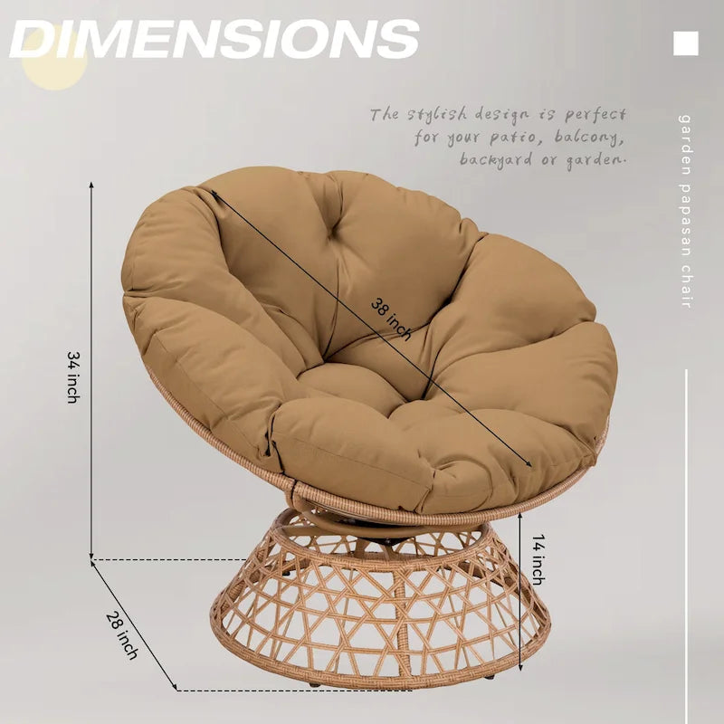Fauteuil pivotant Papasan d'extérieur en osier jaune Cozywor