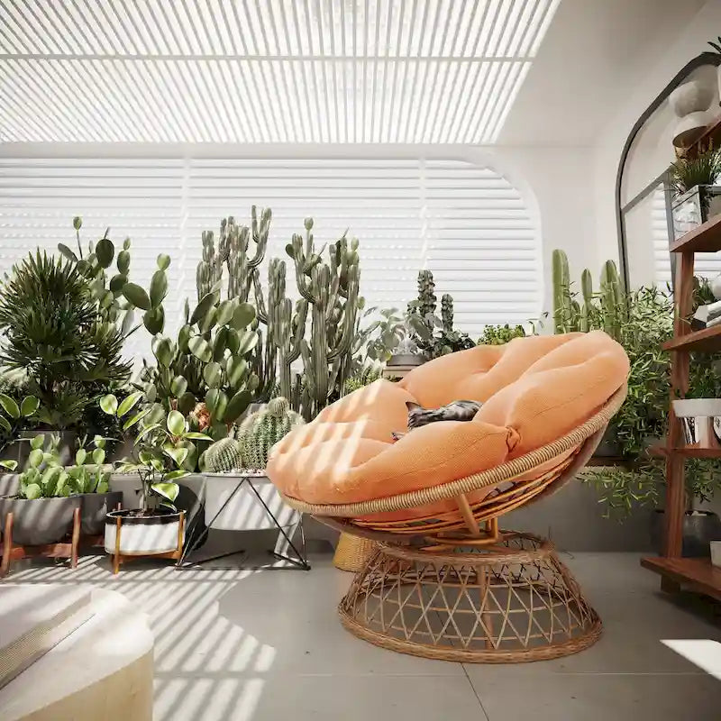 Fauteuil pivotant Papasan d'extérieur en osier jaune Cozywor