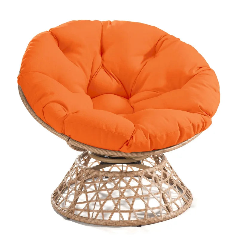 Fauteuil pivotant Papasan d'extérieur en osier jaune Cozywor