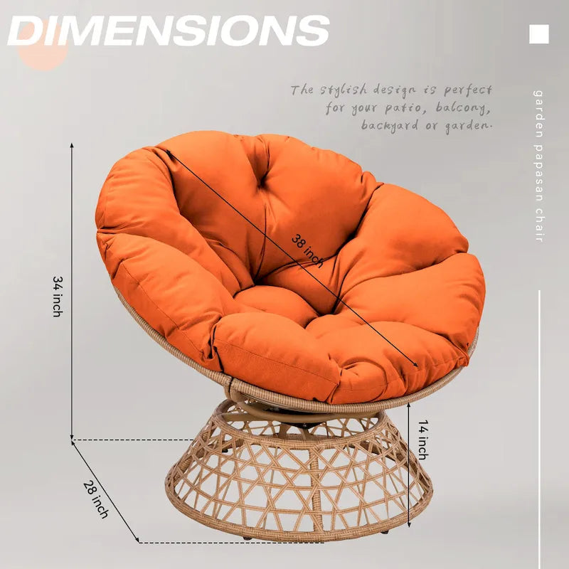 Fauteuil pivotant Papasan d'extérieur en osier jaune Cozywor
