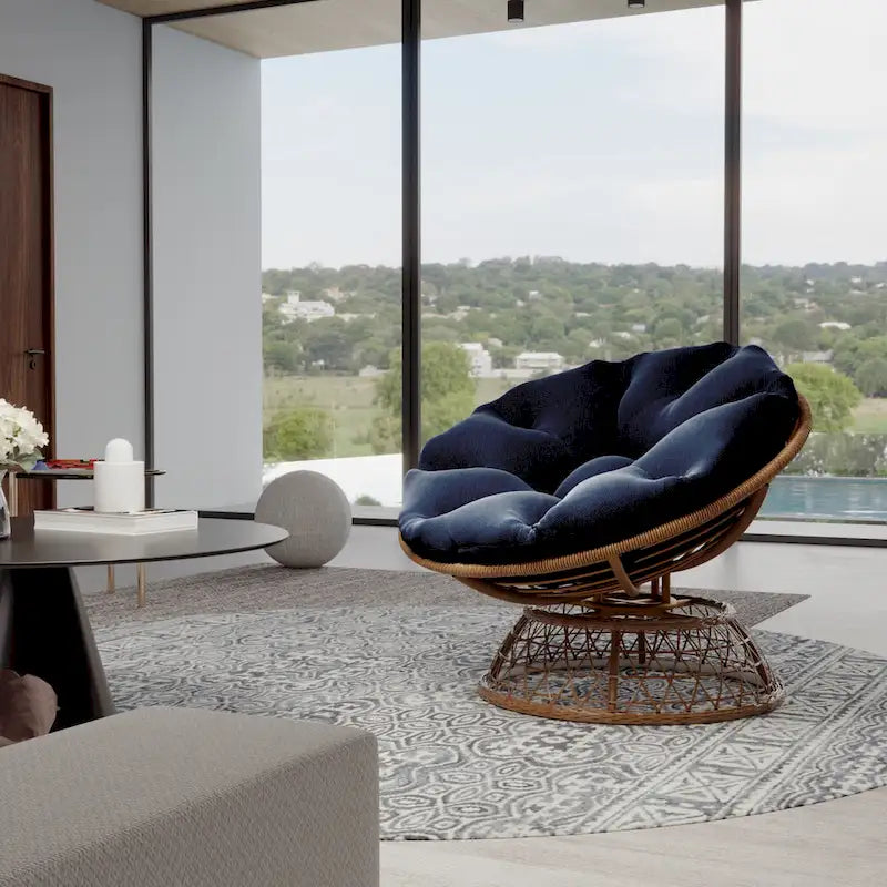 Fauteuil pivotant Papasan d'extérieur en osier jaune Cozywor