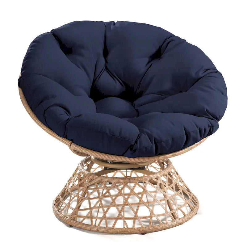 Fauteuil pivotant Papasan d'extérieur en osier jaune Cozywor