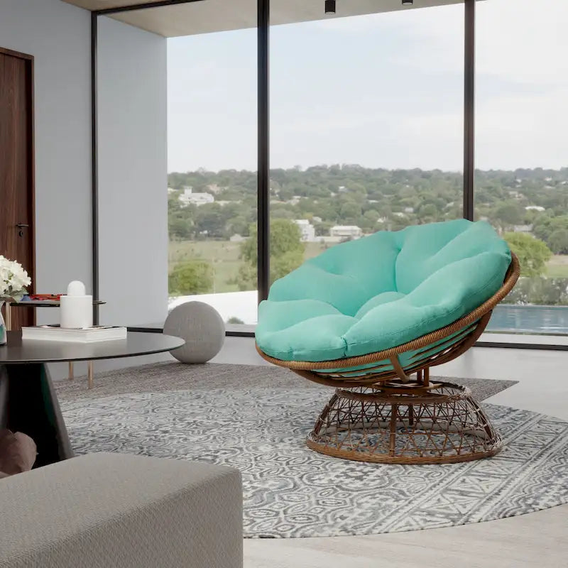 Fauteuil pivotant Papasan d'extérieur en osier jaune Cozywor