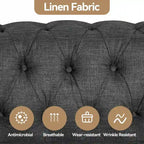 Ensemble Chesterfield Morden Fort 3 pièces avec boutons, comprenant fauteuil, causeuse et canapé, pour salon, lin, pieds en bois massif.