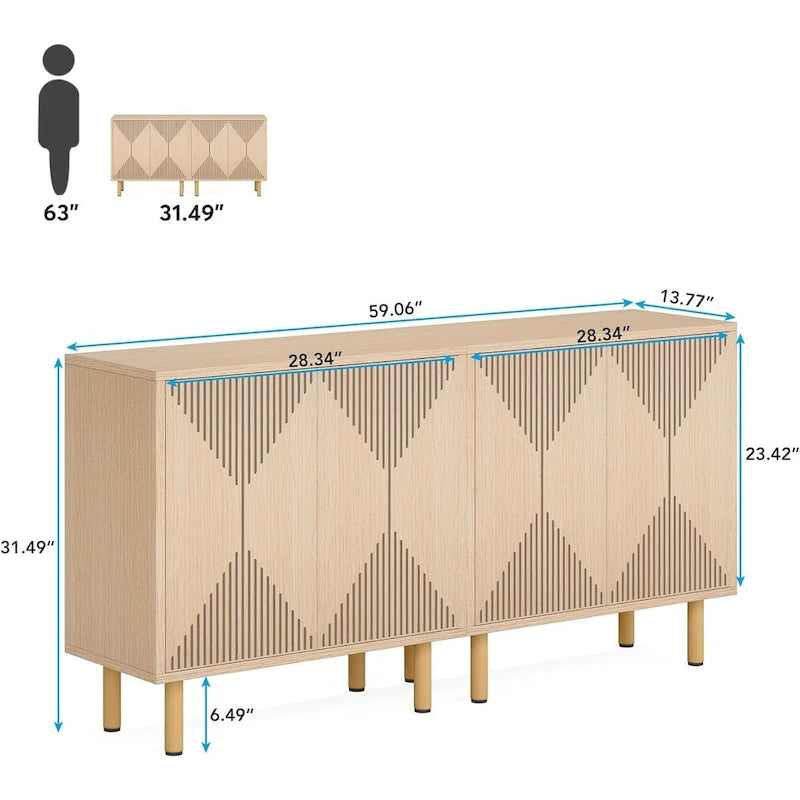 Buffet de rangement blanc de 58 pouces