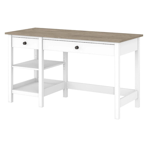 Bureau informatique 54W avec étagères, gris shiplap/blanc pur et noir vintage/pin recyclé, 1 personne