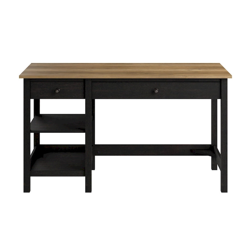 Bureau informatique 54W avec étagères, gris shiplap/blanc pur et noir vintage/pin recyclé, 1 personne