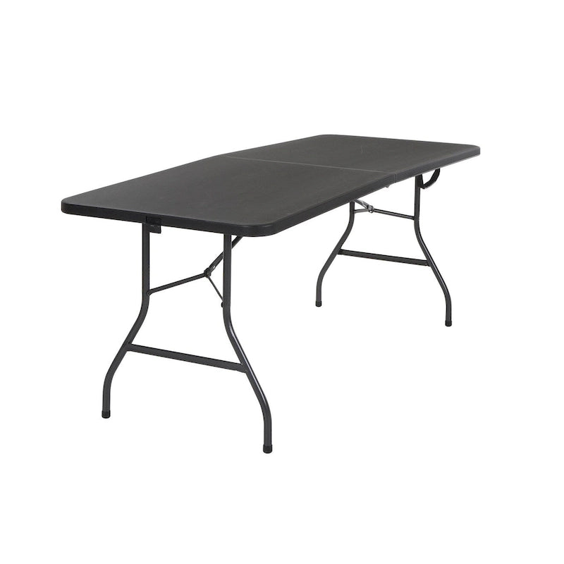 Table pliante en deux de 6 pieds, blanc/noir, 6 places