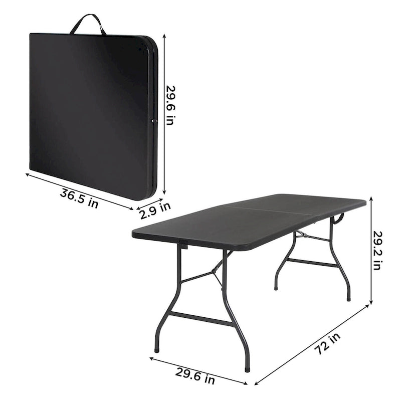 Table pliante en deux de 6 pieds, blanc/noir, 6 places
