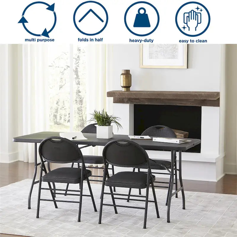 Table pliante en deux de 6 pieds, blanc/noir, 6 places