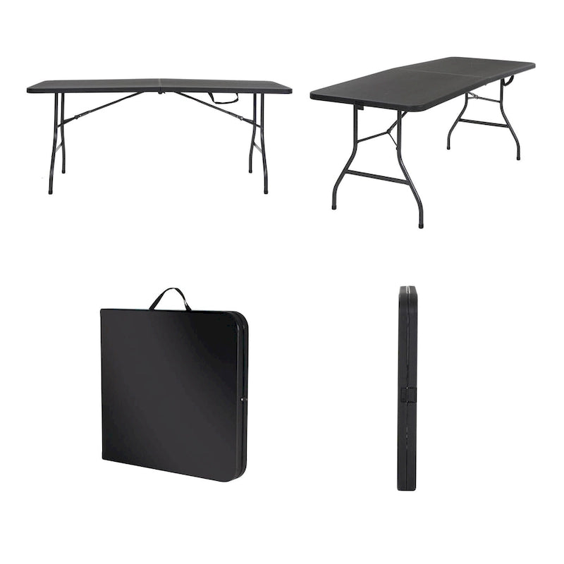 Table pliante en deux de 6 pieds, blanc/noir, 6 places
