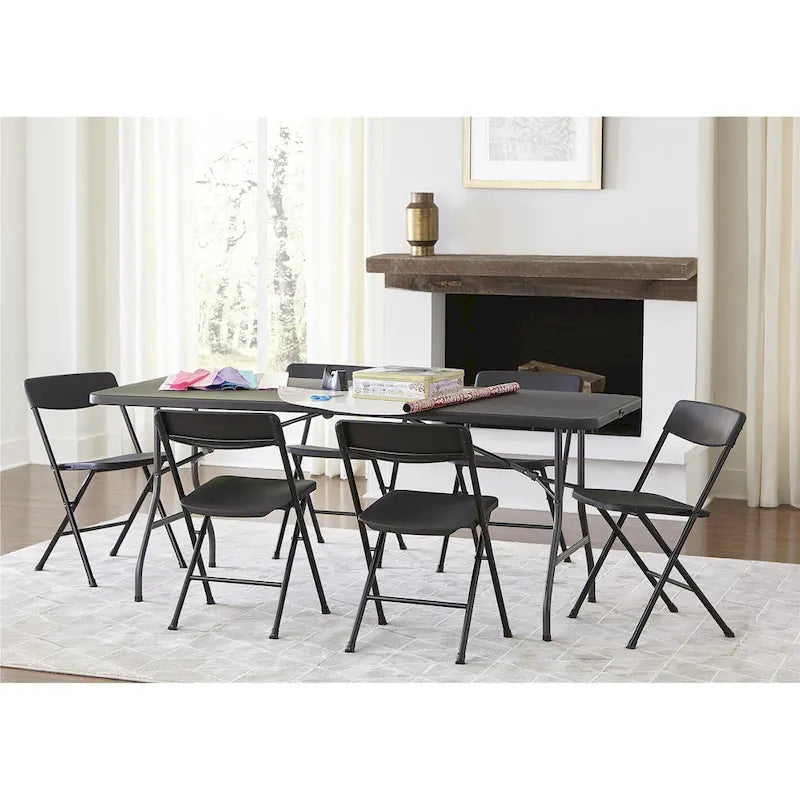 Table pliante en deux de 6 pieds, blanc/noir, 6 places