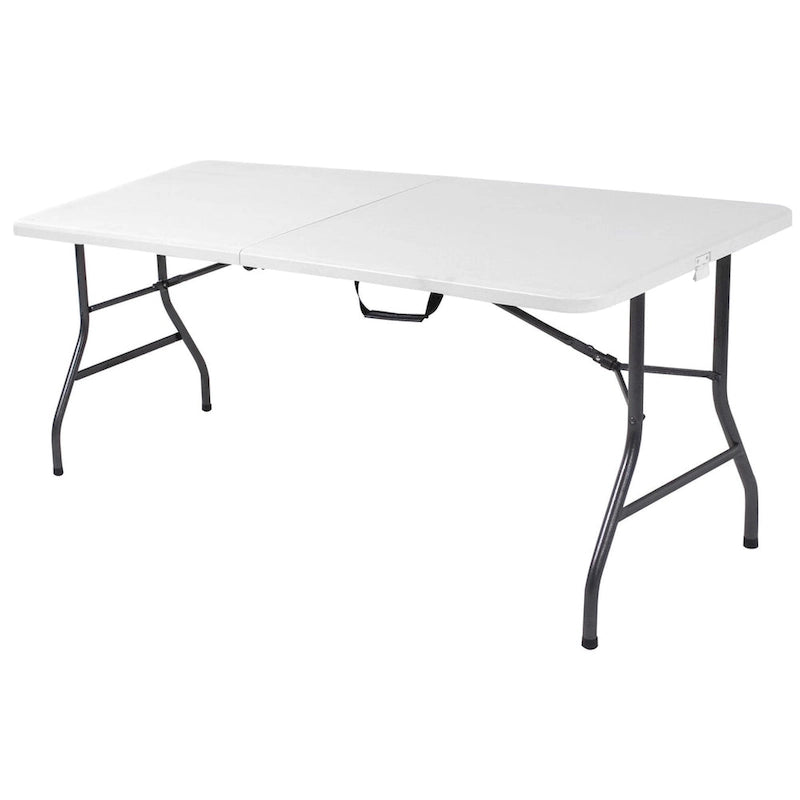 Table pliante en deux de 6 pieds, blanc/noir, 6 places