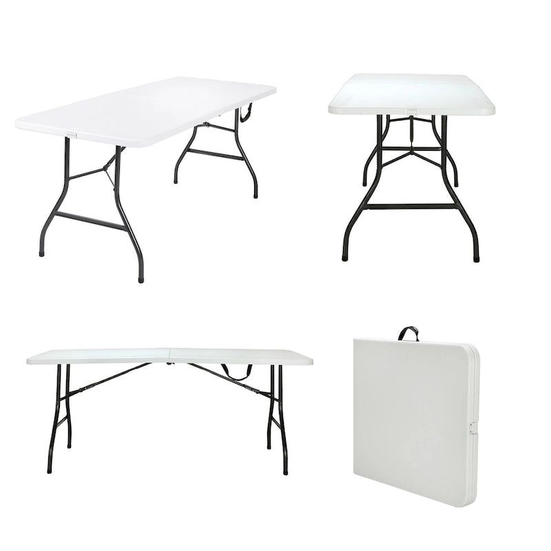Table pliante en deux de 6 pieds, blanc/noir, 6 places