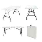 Table pliante en deux de 6 pieds, blanc/noir, 6 places