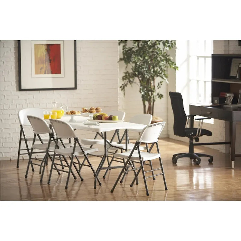 Table pliante en deux de 6 pieds, blanc/noir, 6 places