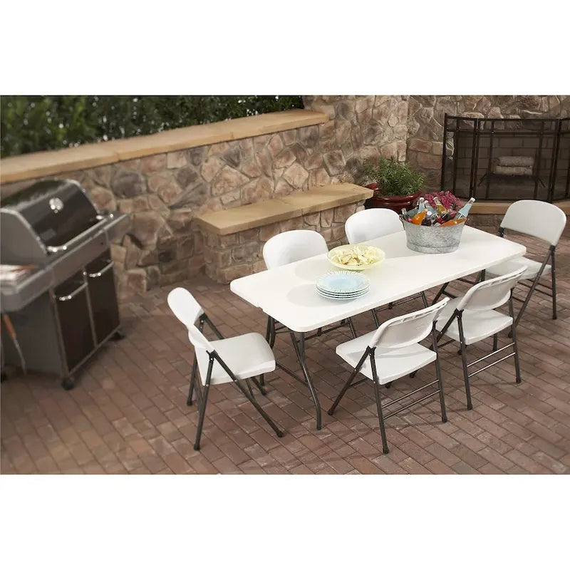 Table pliante en deux de 6 pieds, blanc/noir, 6 places