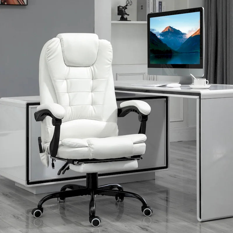 Fauteuil de bureau massant à dossier haut, inclinable, blanc / marron / noir, 1 personne