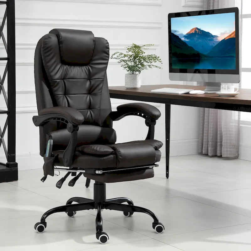 Fauteuil de bureau massant à dossier haut, inclinable, blanc / marron / noir, 1 personne