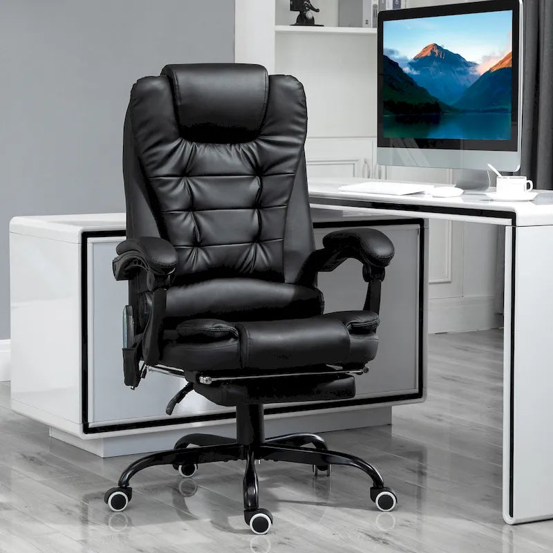 Fauteuil de bureau massant à dossier haut, inclinable, blanc / marron / noir, 1 personne