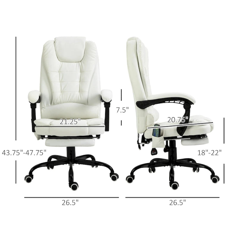 Fauteuil de bureau massant à dossier haut, inclinable, blanc / marron / noir, 1 personne