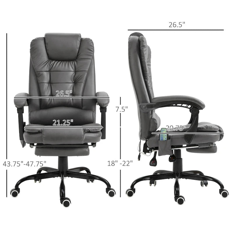 Fauteuil de bureau massant à dossier haut, inclinable, blanc / marron / noir, 1 personne