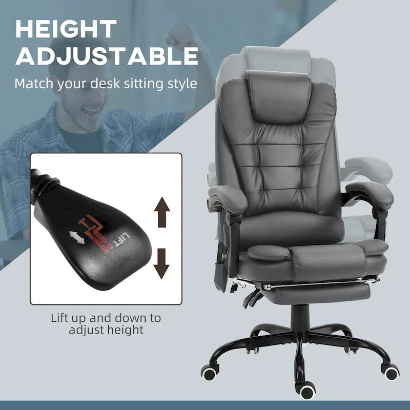 Fauteuil de bureau massant à dossier haut, inclinable, blanc / marron / noir, 1 personne