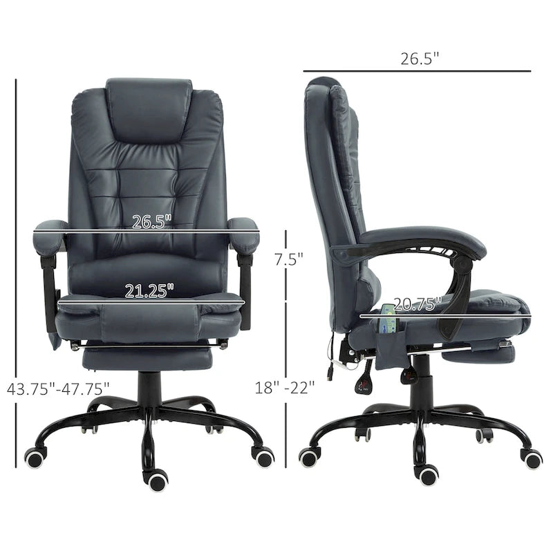 Fauteuil de bureau massant à dossier haut, inclinable, blanc / marron / noir, 1 personne