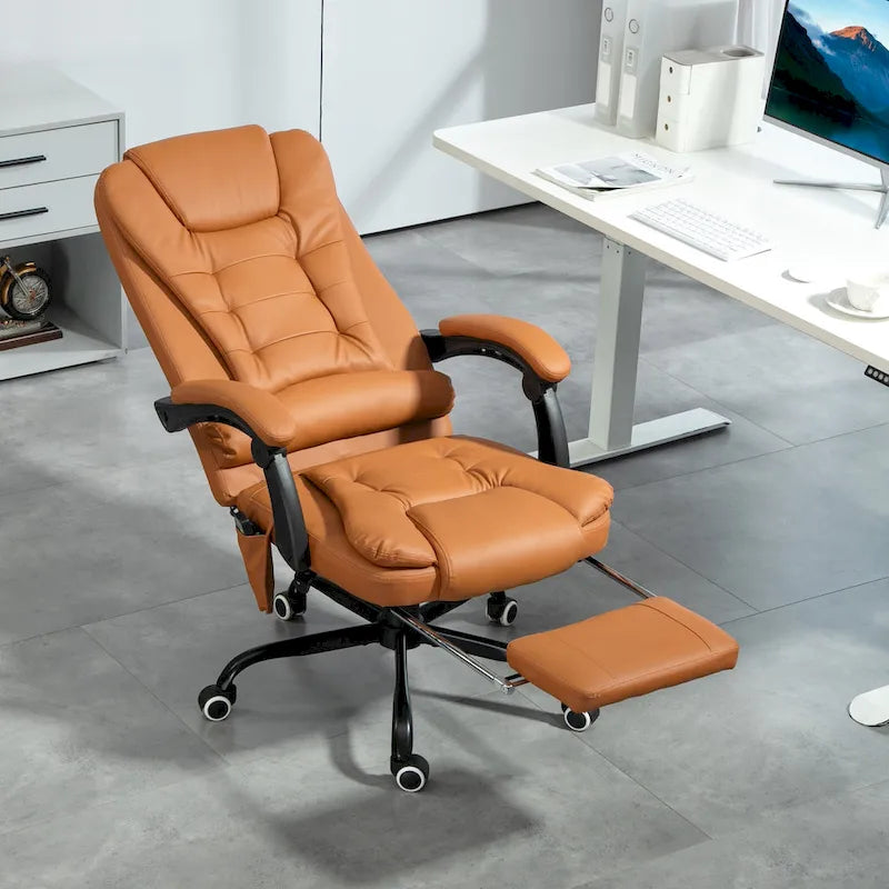 Fauteuil de bureau massant à dossier haut, inclinable, blanc / marron / noir, 1 personne
