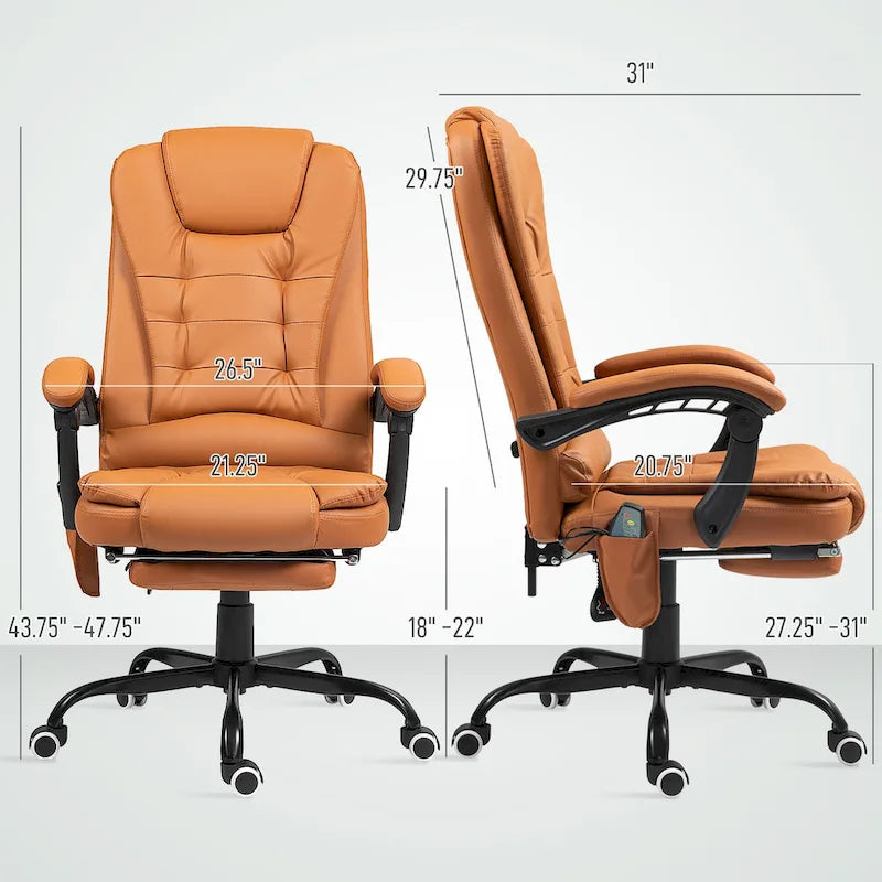Fauteuil de bureau massant à dossier haut, inclinable, blanc / marron / noir, 1 personne