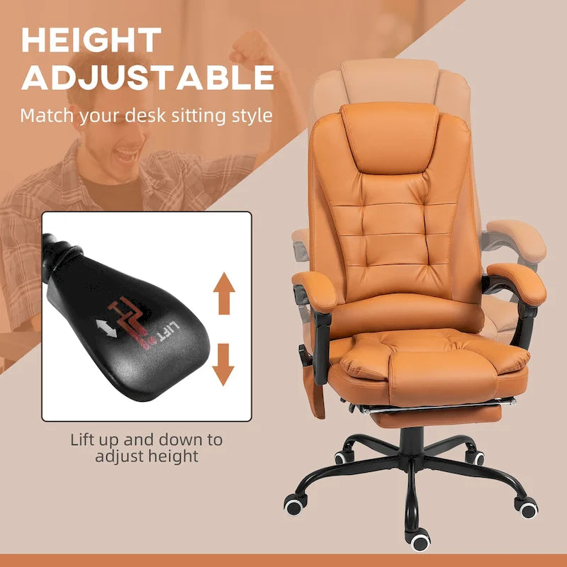 Fauteuil de bureau massant à dossier haut, inclinable, blanc / marron / noir, 1 personne