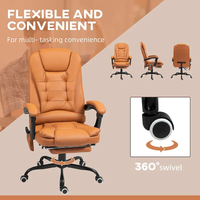 Fauteuil de bureau massant à dossier haut, inclinable, blanc / marron / noir, 1 personne