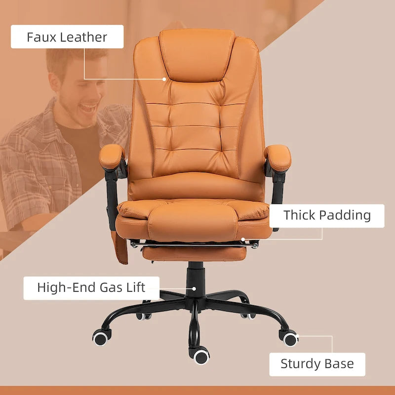 Fauteuil de bureau massant à dossier haut, inclinable, blanc / marron / noir, 1 personne