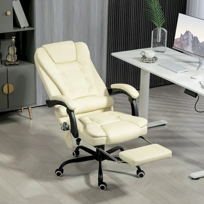 Fauteuil de bureau massant à dossier haut, inclinable, blanc / marron / noir, 1 personne