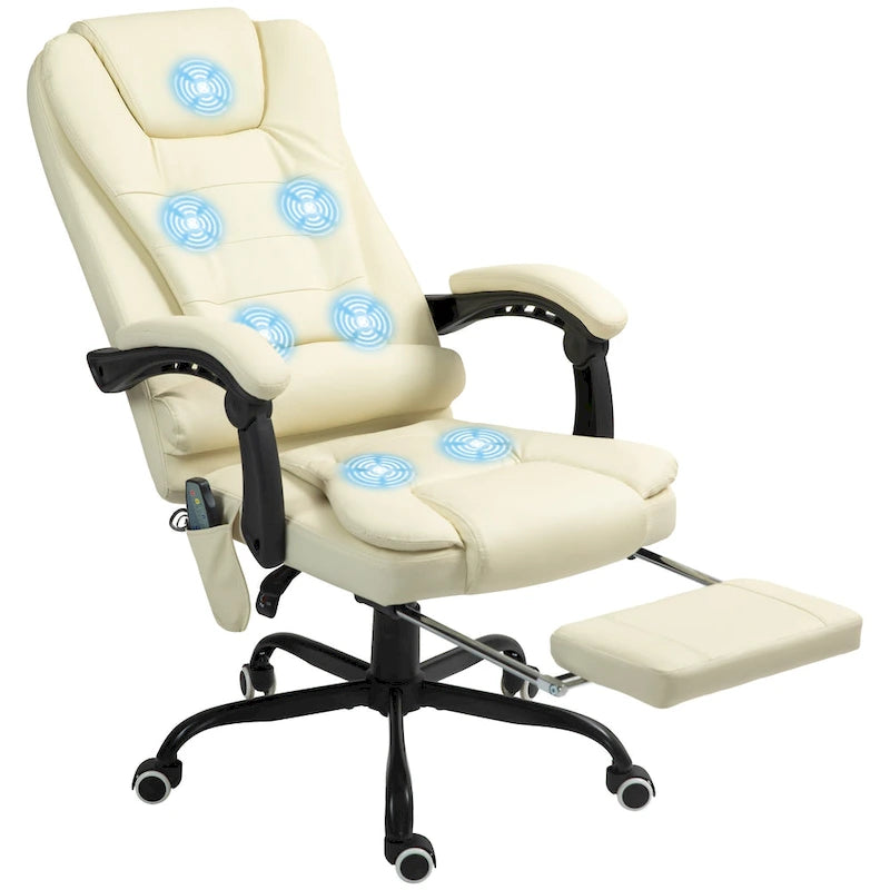 Fauteuil de bureau massant à dossier haut, inclinable, blanc / marron / noir, 1 personne
