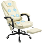Fauteuil de bureau massant à dossier haut, inclinable, blanc / marron / noir, 1 personne
