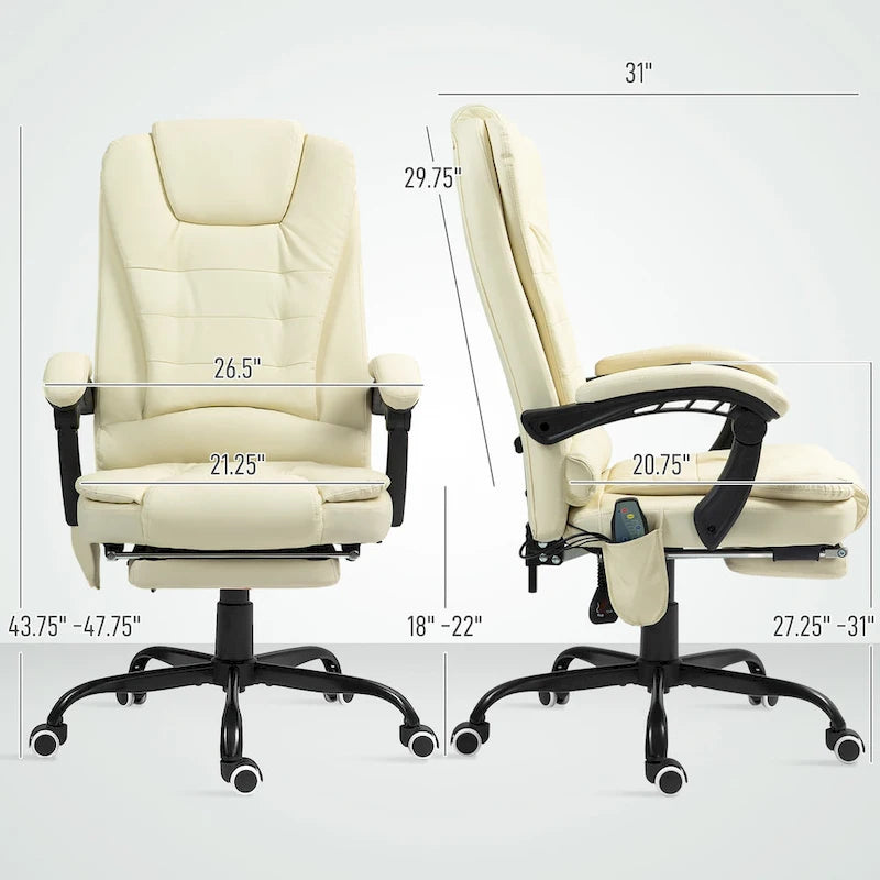 Fauteuil de bureau massant à dossier haut, inclinable, blanc / marron / noir, 1 personne