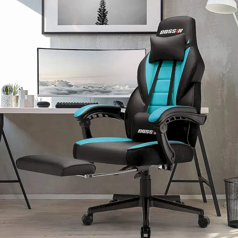 Fauteuil de jeu style course avec repose-pieds, multicolore, siège unique, capacité de 136 kg